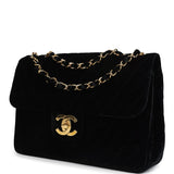 Chanel Vintage XL Chevron Single Flap Bag Black Velvet Gold Hardware