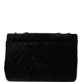 Chanel Vintage XL Chevron Single Flap Bag Black Velvet Gold Hardware