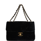 Chanel Vintage XL Chevron Single Flap Bag Black Velvet Gold Hardware