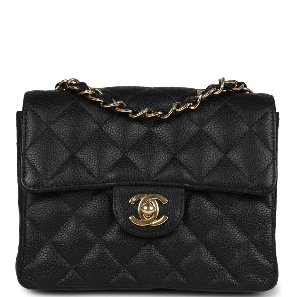 Chanel Vintage Mini Square Half Flap Bag Black Caviar Gold Hardware