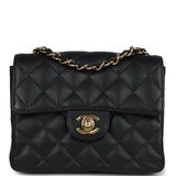 Chanel Vintage Mini Square Half Flap Bag Black Caviar Gold Hardware