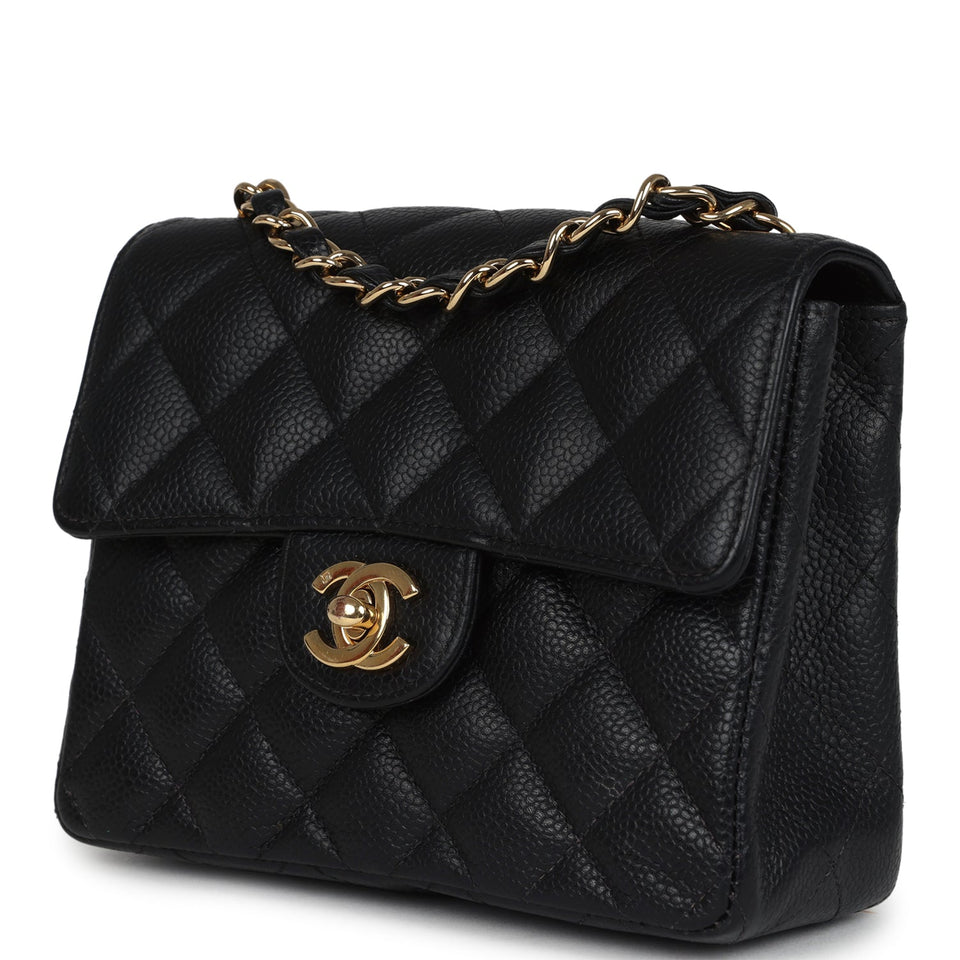 Chanel Vintage Mini Square Half Flap Bag Black Caviar Gold Hardware