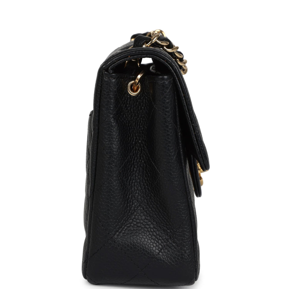 Chanel Vintage Mini Square Half Flap Bag Black Caviar Gold Hardware