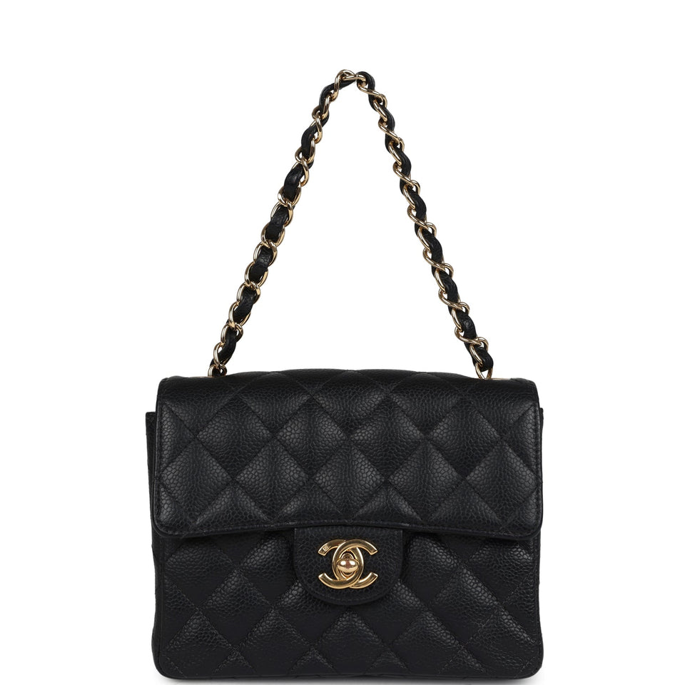 Chanel Vintage Mini Square Half Flap Bag Black Caviar Gold Hardware