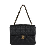 Chanel Vintage Mini Square Half Flap Bag Black Caviar Gold Hardware
