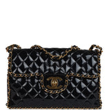 Chanel Vintage Maxi Chain Around Single Flap Bag Black Patent Gold Hardware