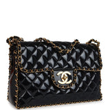 Chanel Vintage Maxi Chain Around Single Flap Bag Black Patent Gold Hardware
