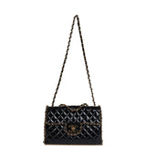 Chanel Vintage Maxi Chain Around Single Flap Bag Black Patent Gold Hardware