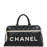 Chanel Vintage Large Logo Boston Bag Black and White Calfskin Gold Hardware