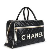 Chanel Vintage Large Logo Boston Bag Black and White Calfskin Gold Hardware