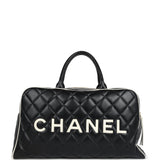 Chanel Vintage Large Logo Boston Bag Black and White Calfskin Gold Hardware