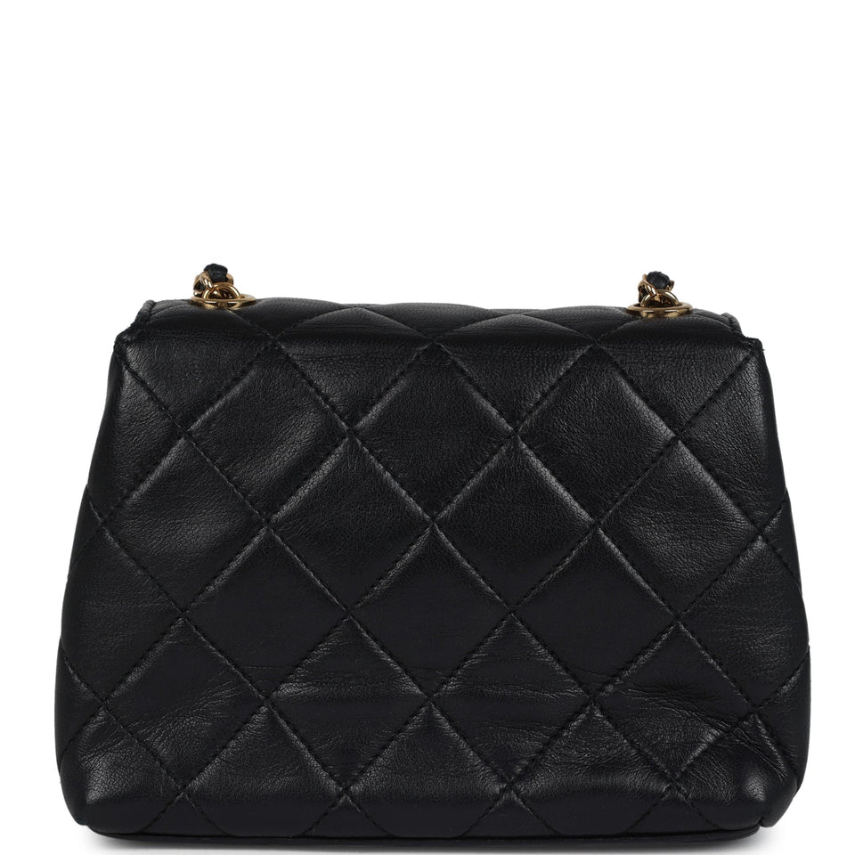 Chanel Vintage Mini Camellia Flap Bag Black Lambskin Gold Hardware