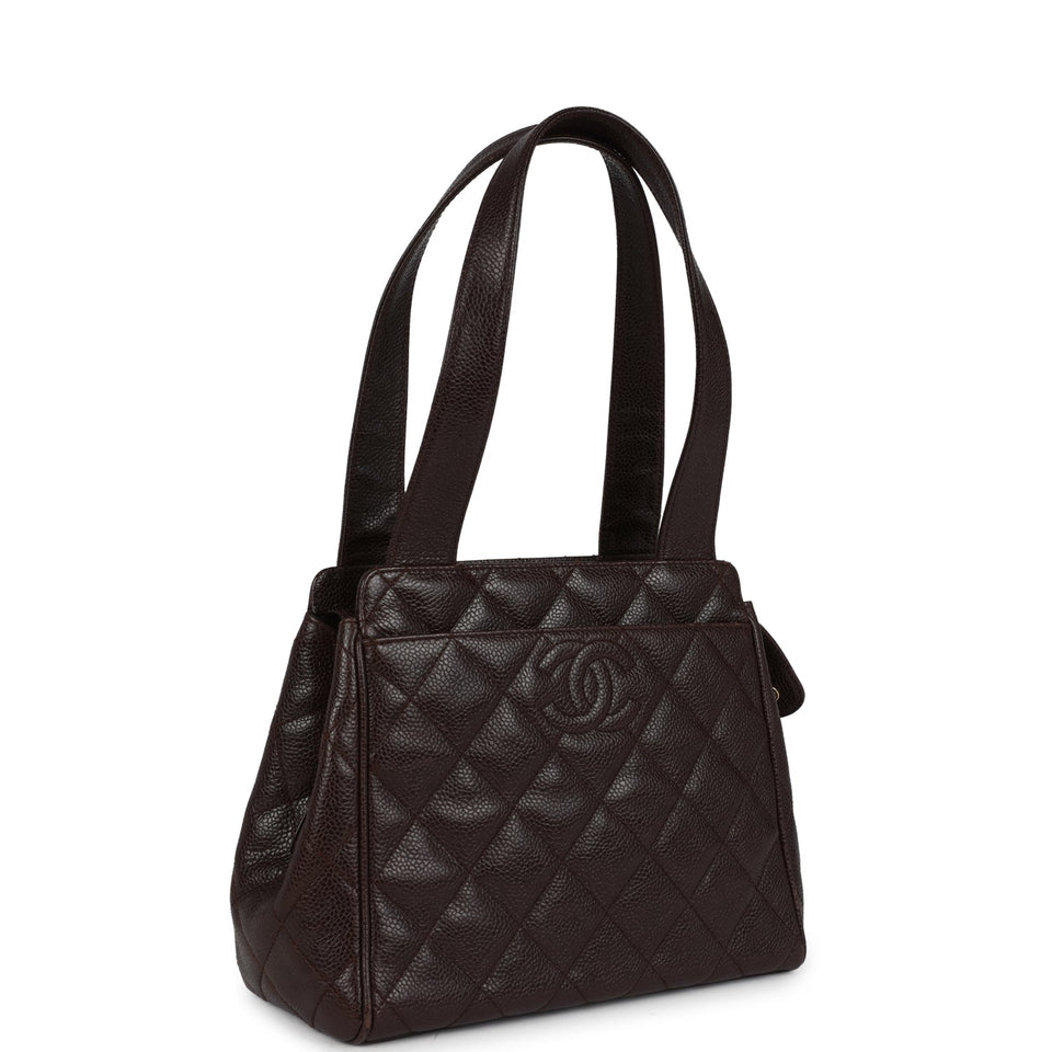 Chanel Vintage Mini Shopper Shoulder Bag Brown Caviar Gold Hardware