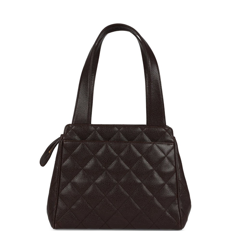 Chanel Vintage Mini Shopper Shoulder Bag Brown Caviar Gold Hardware