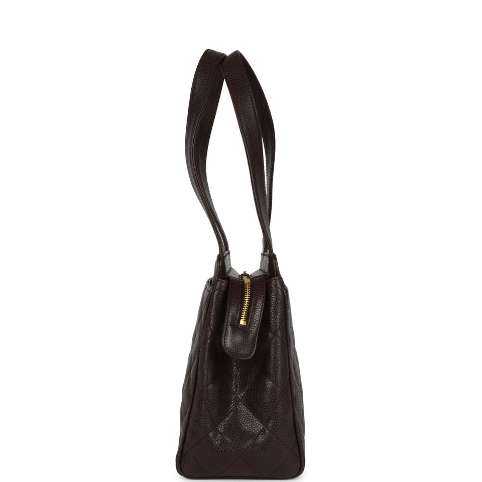 Chanel Vintage Mini Shopper Shoulder Bag Brown Caviar Gold Hardware