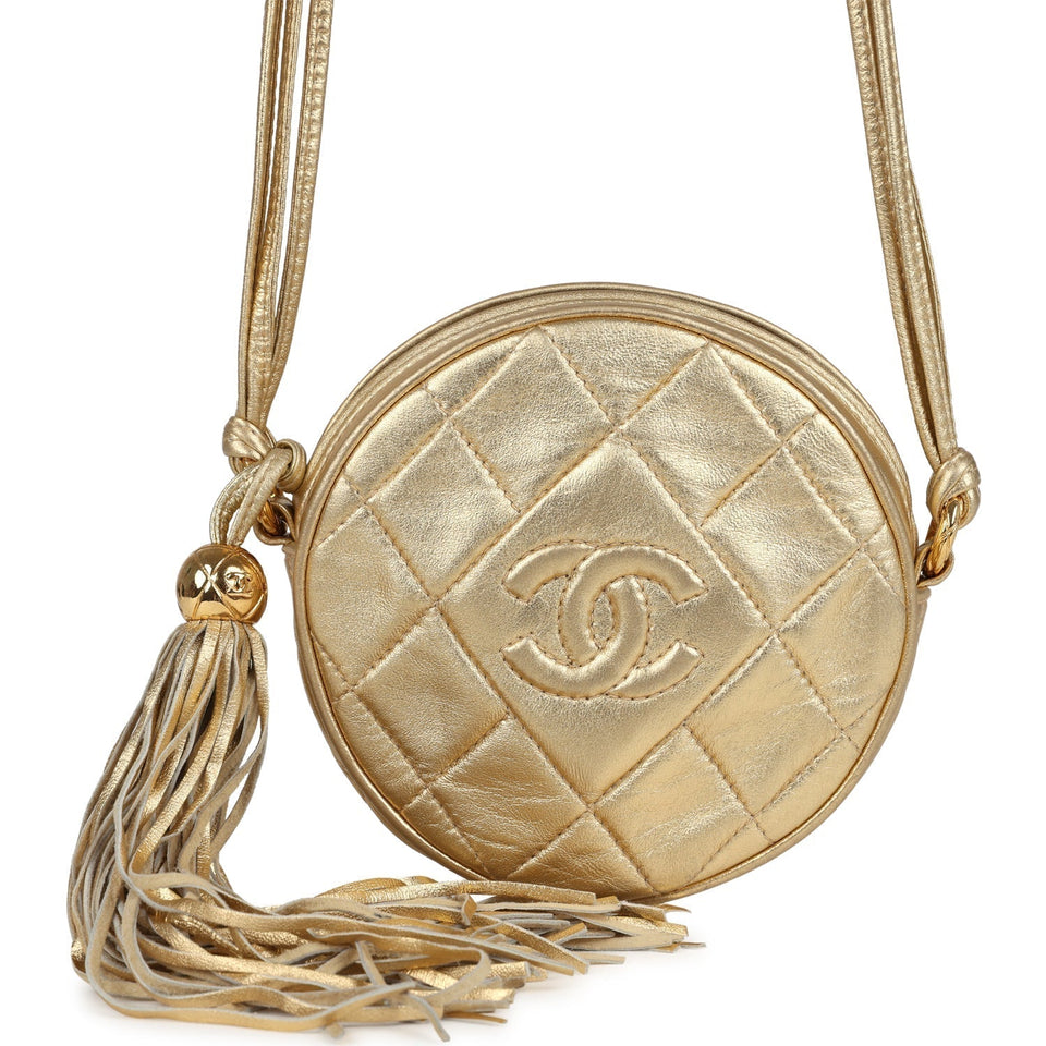 Chanel Vintage Mini CC Round Crossbody Bag Gold Lambskin Gold Hardware