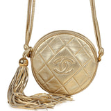 Chanel Vintage Mini CC Round Crossbody Bag Gold Lambskin Gold Hardware