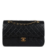 Chanel Vintage Medium Classic Double Flap Bag Black Lambskin Gold Hardware