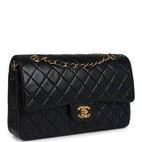 Chanel Vintage Medium Classic Double Flap Bag Black Lambskin Gold Hardware