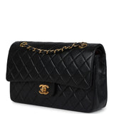 Chanel Vintage Medium Classic Double Flap Bag Black Lambskin Gold Hardware