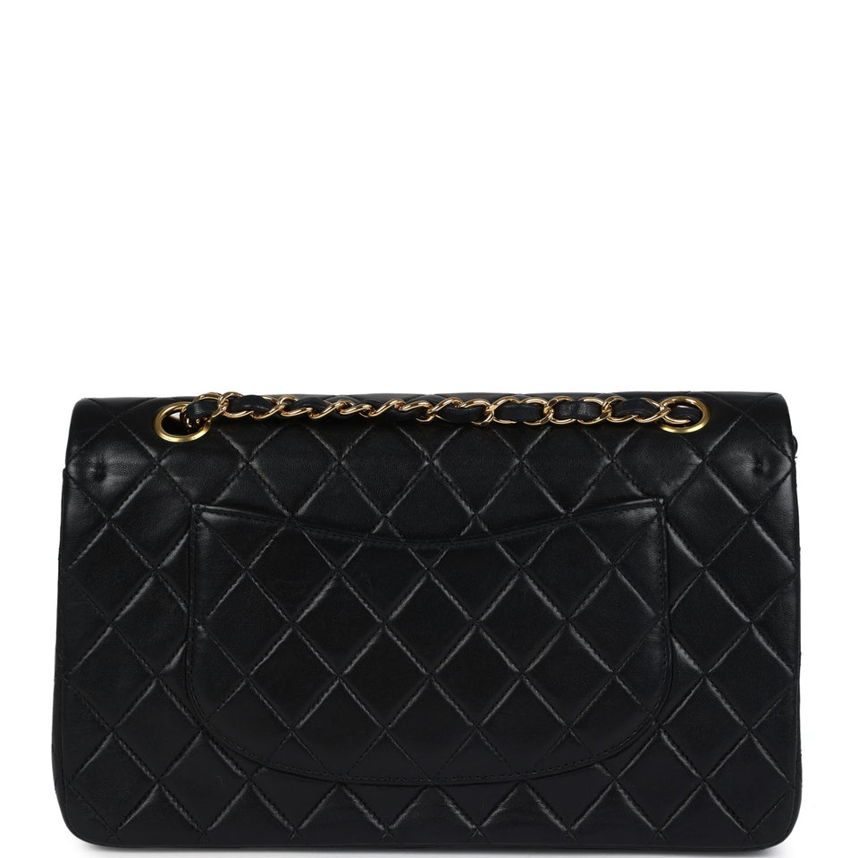 Chanel Vintage Medium Classic Double Flap Bag Black Lambskin Gold Hardware
