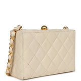 Chanel Vintage Box Clutch Bag Beige Lambskin Gold Hardware