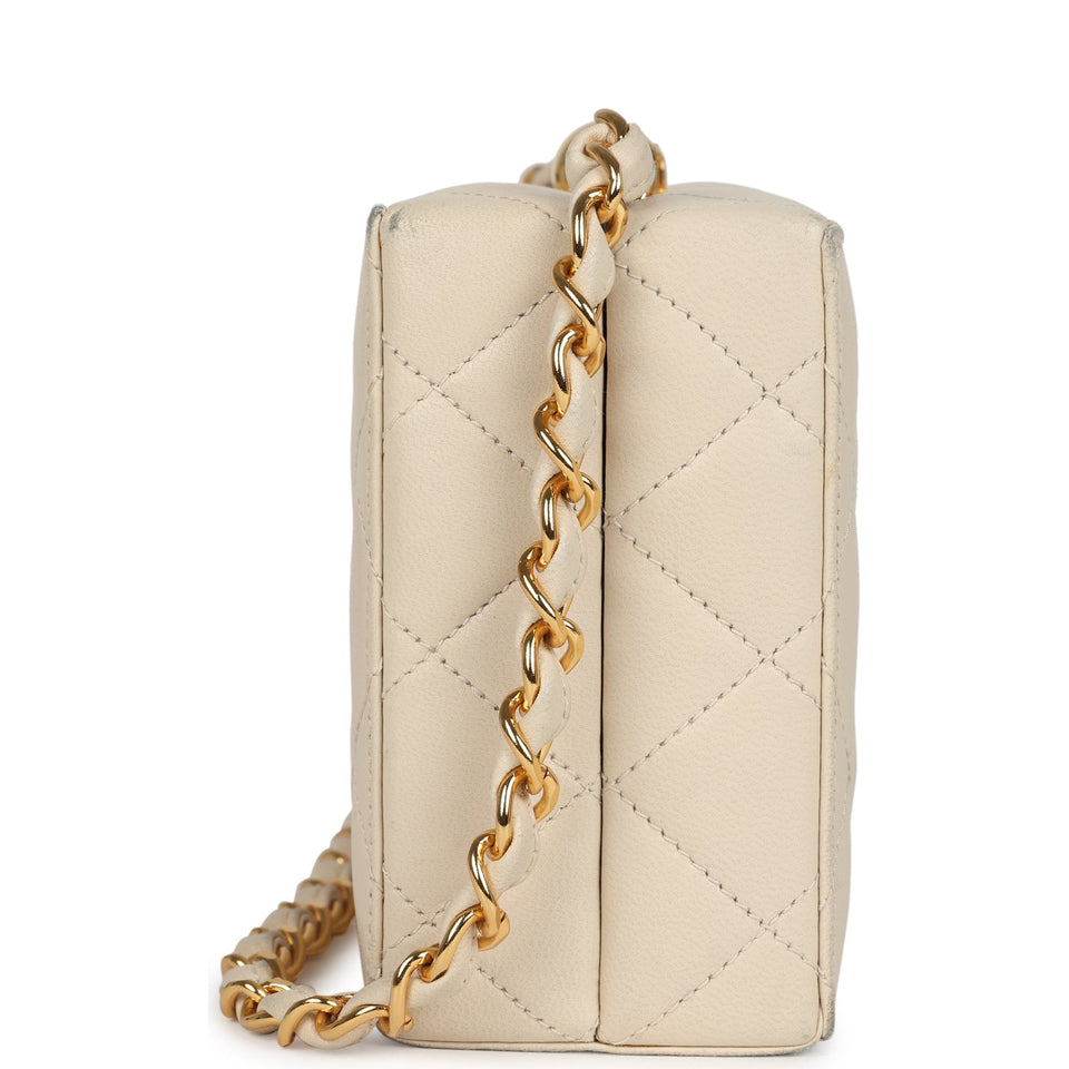 Chanel Vintage Box Clutch Bag Beige Lambskin Gold Hardware