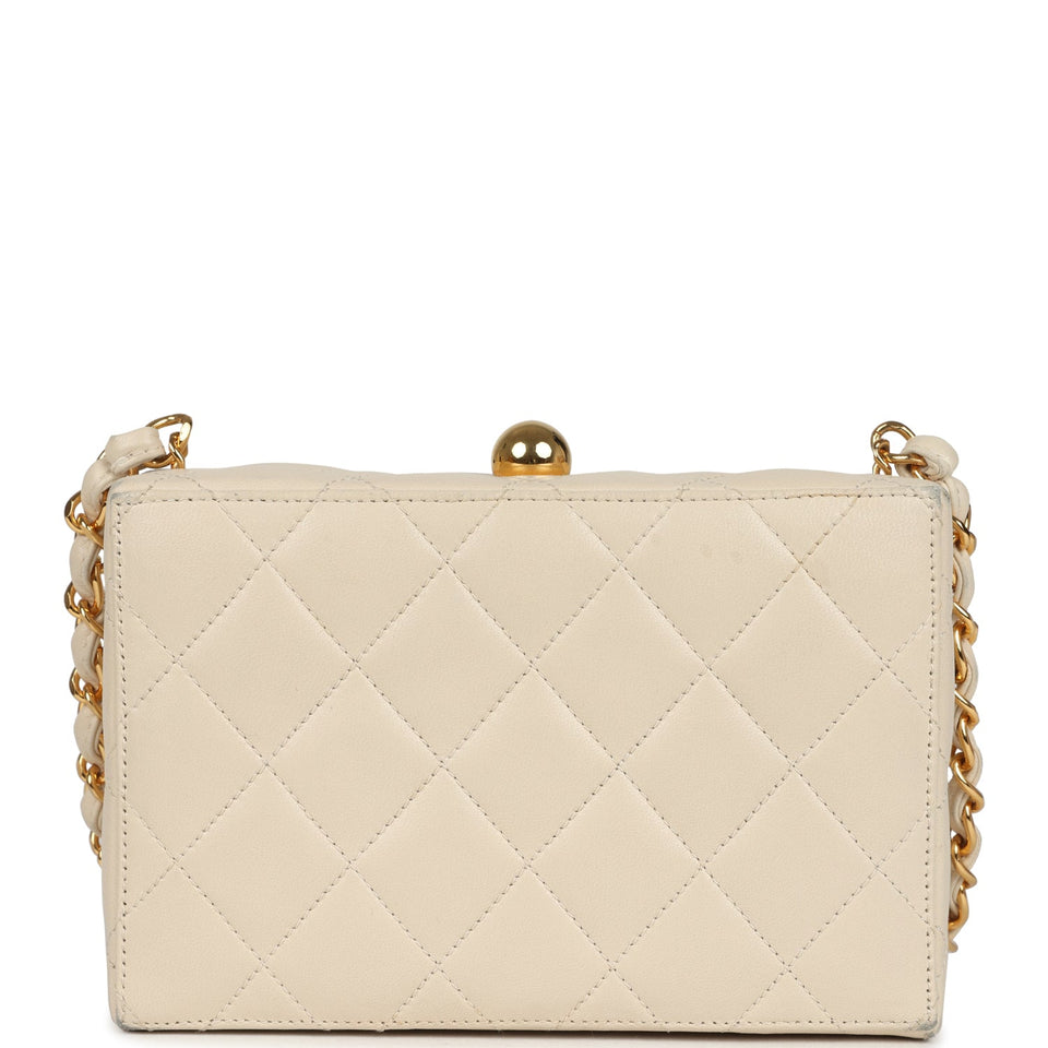 Chanel Vintage Box Clutch Bag Beige Lambskin Gold Hardware