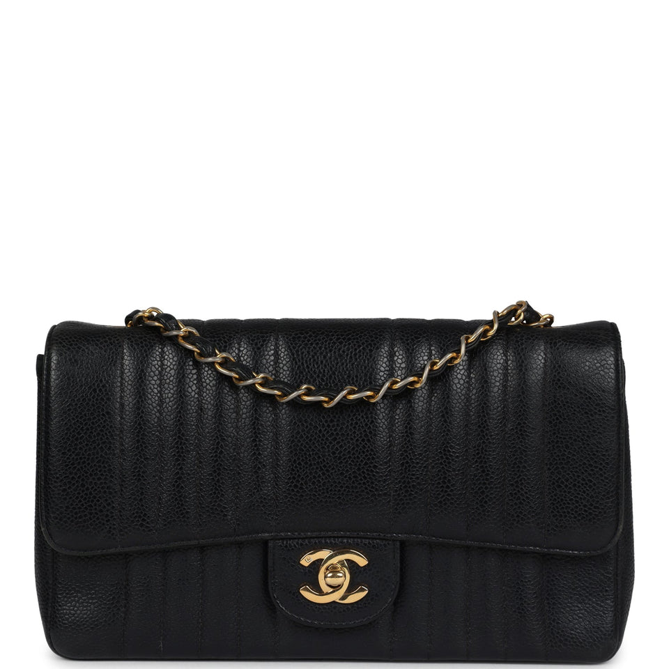 Chanel Vintage Medium Vertical Flap Bag Black Caviar Gold Hardware