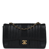 Chanel Vintage Medium Vertical Flap Bag Black Caviar Gold Hardware