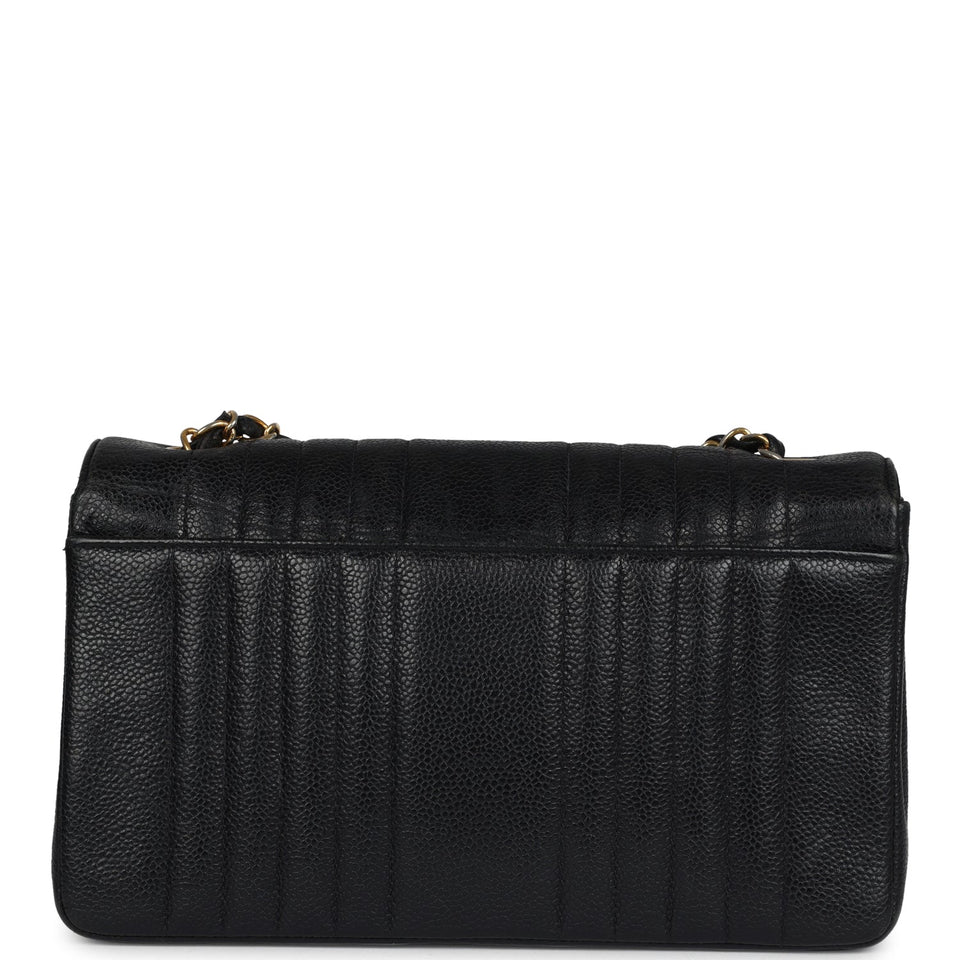 Chanel Vintage Medium Vertical Flap Bag Black Caviar Gold Hardware