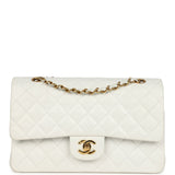 Chanel Vintage Medium Classic Double Flap Bag White Lambskin Gold Hardware