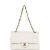 Chanel Vintage Medium Classic Double Flap Bag White Lambskin Gold Hardware