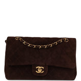 Chanel Vintage Medium Classic Double Flap Bag Brown Suede Gold Hardware