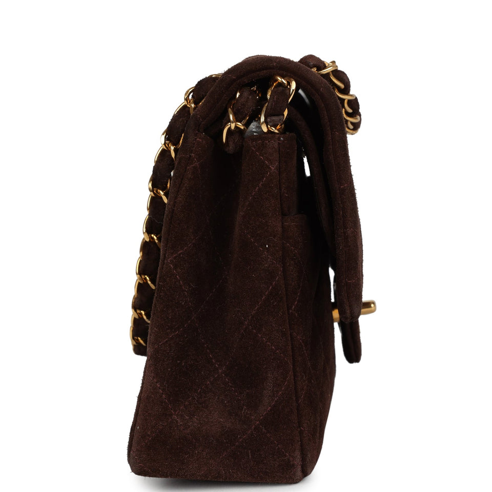 Chanel Vintage Medium Classic Double Flap Bag Brown Suede Gold Hardware