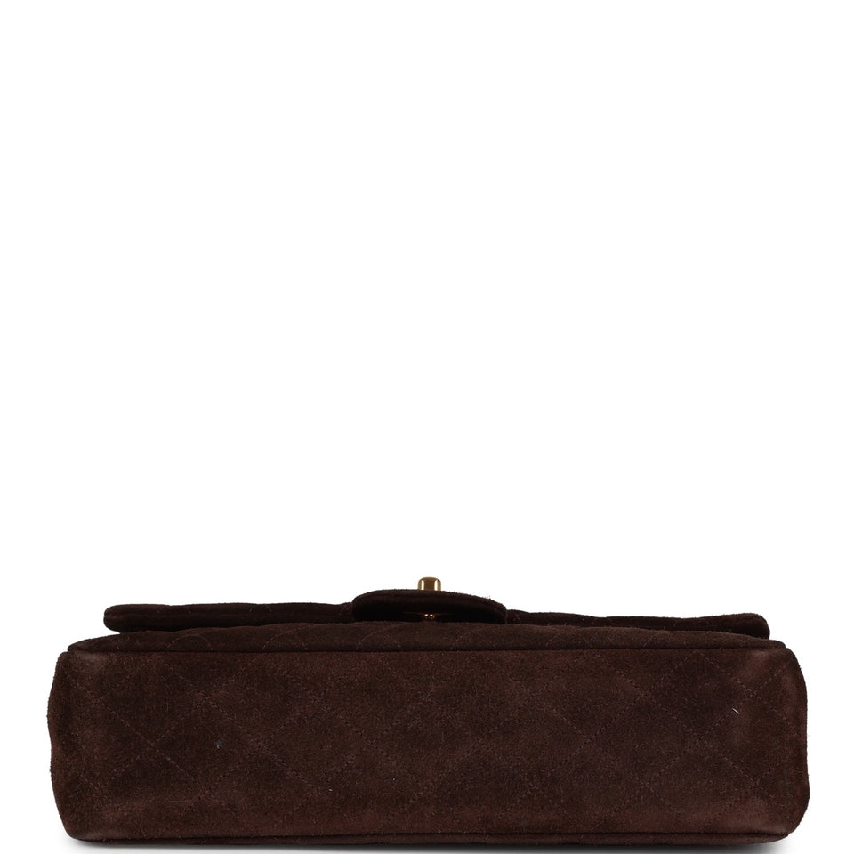Chanel Vintage Medium Classic Double Flap Bag Brown Suede Gold Hardware