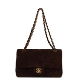 Chanel Vintage Medium Classic Double Flap Bag Brown Suede Gold Hardware
