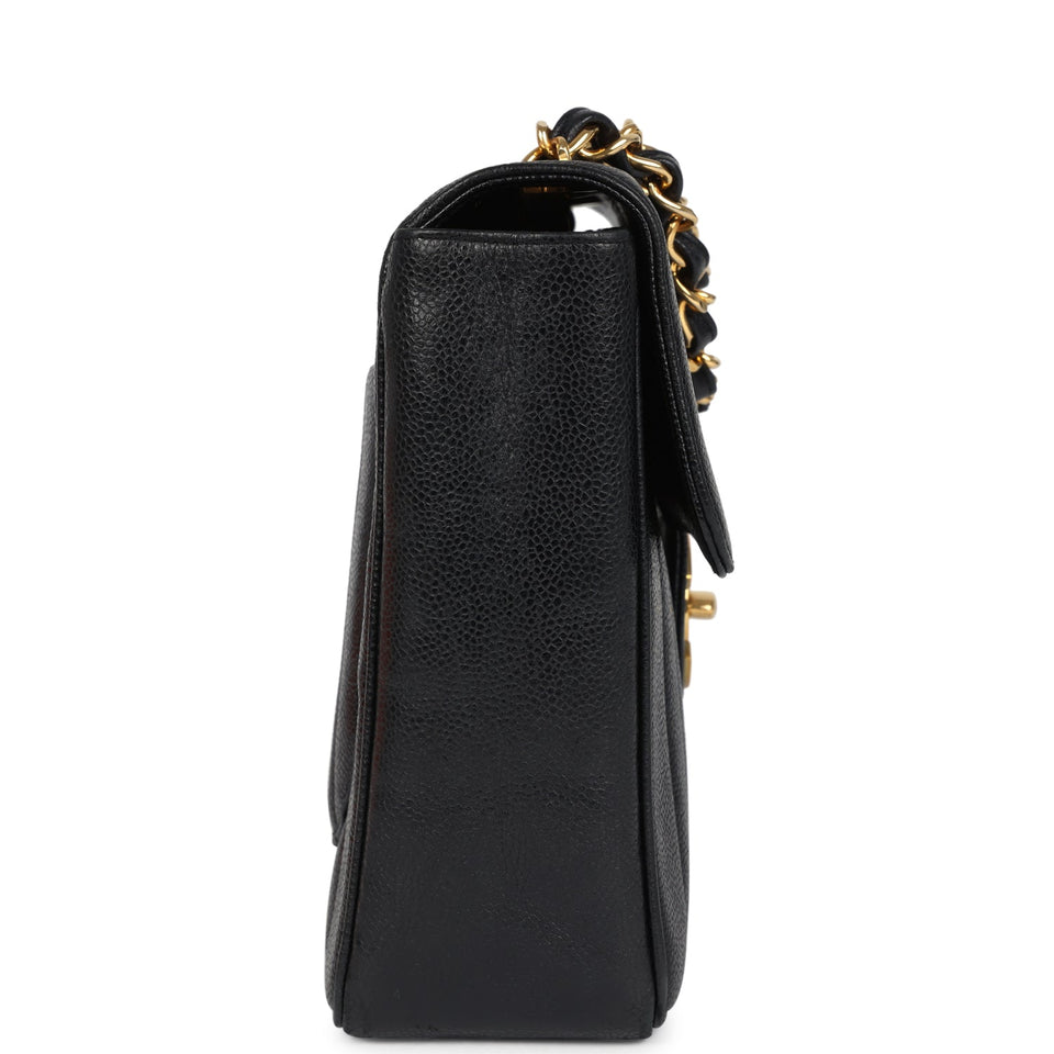 Chanel Vintage Jumbo Mademoiselle Vertical Flap Black Caviar Gold Hardware