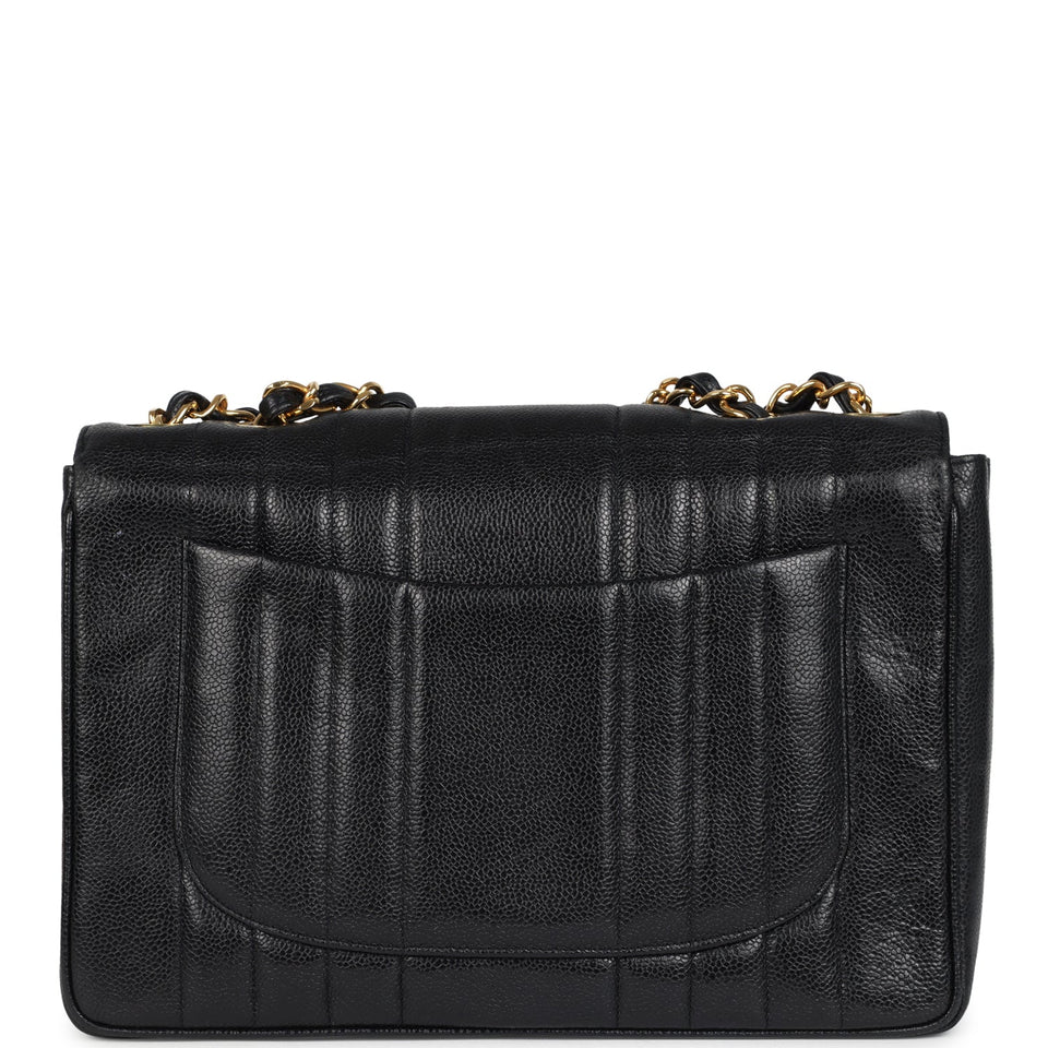 Chanel Vintage Jumbo Mademoiselle Vertical Flap Black Caviar Gold Hardware