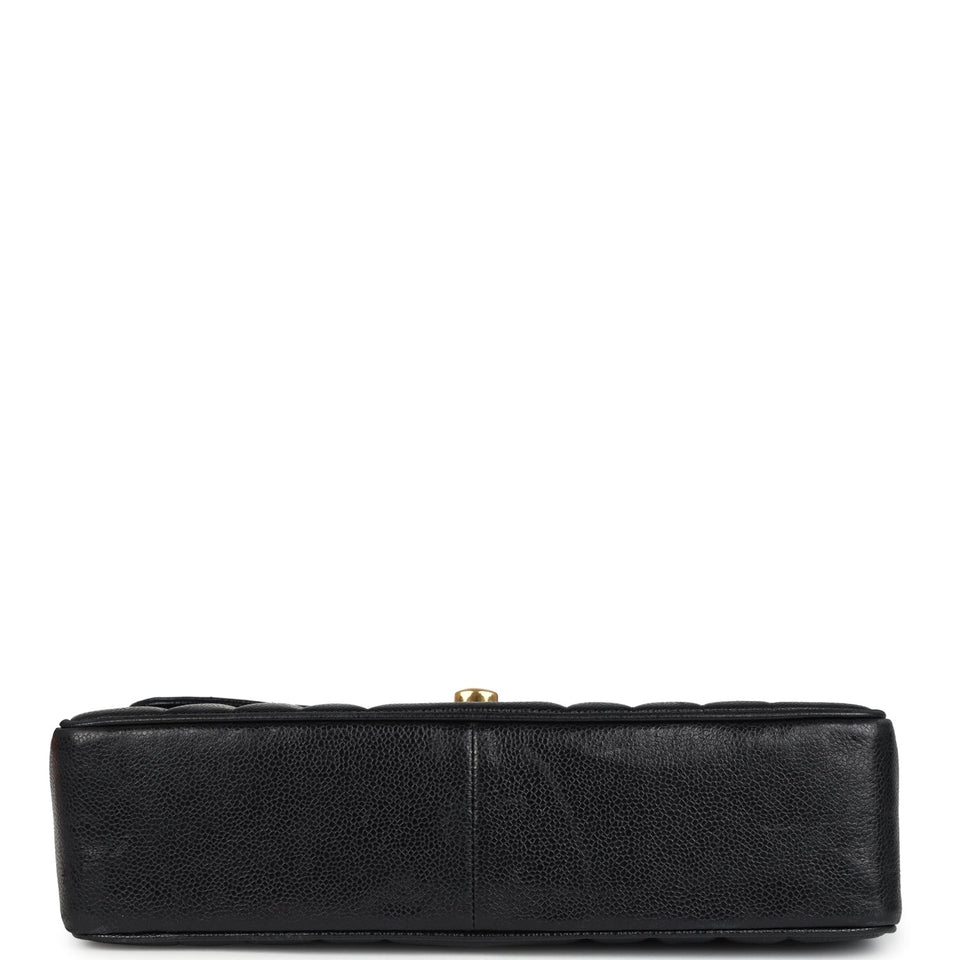 Chanel Vintage Jumbo Mademoiselle Vertical Flap Black Caviar Gold Hardware