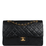 Chanel Vintage Medium Classic Double Flap Bag Black Lambskin Gold Hardware
