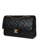Chanel Vintage Medium Classic Double Flap Bag Black Lambskin Gold Hardware