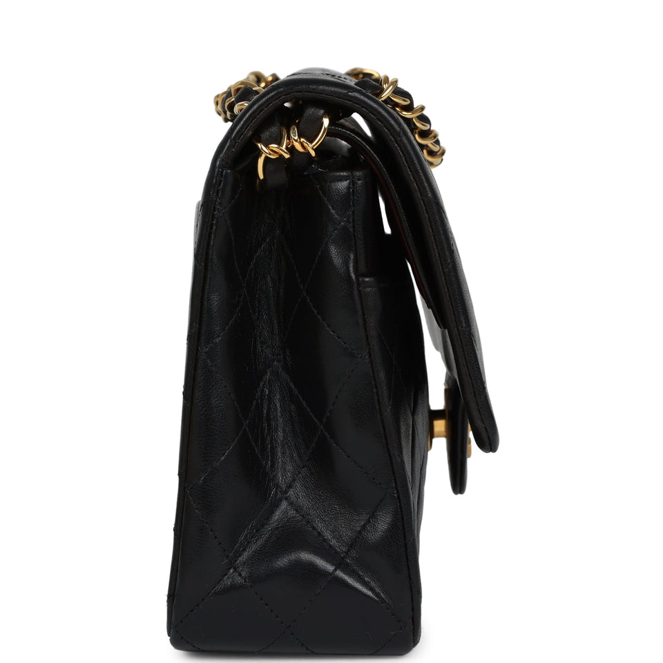 Chanel Vintage Medium Classic Double Flap Bag Black Lambskin Gold Hardware