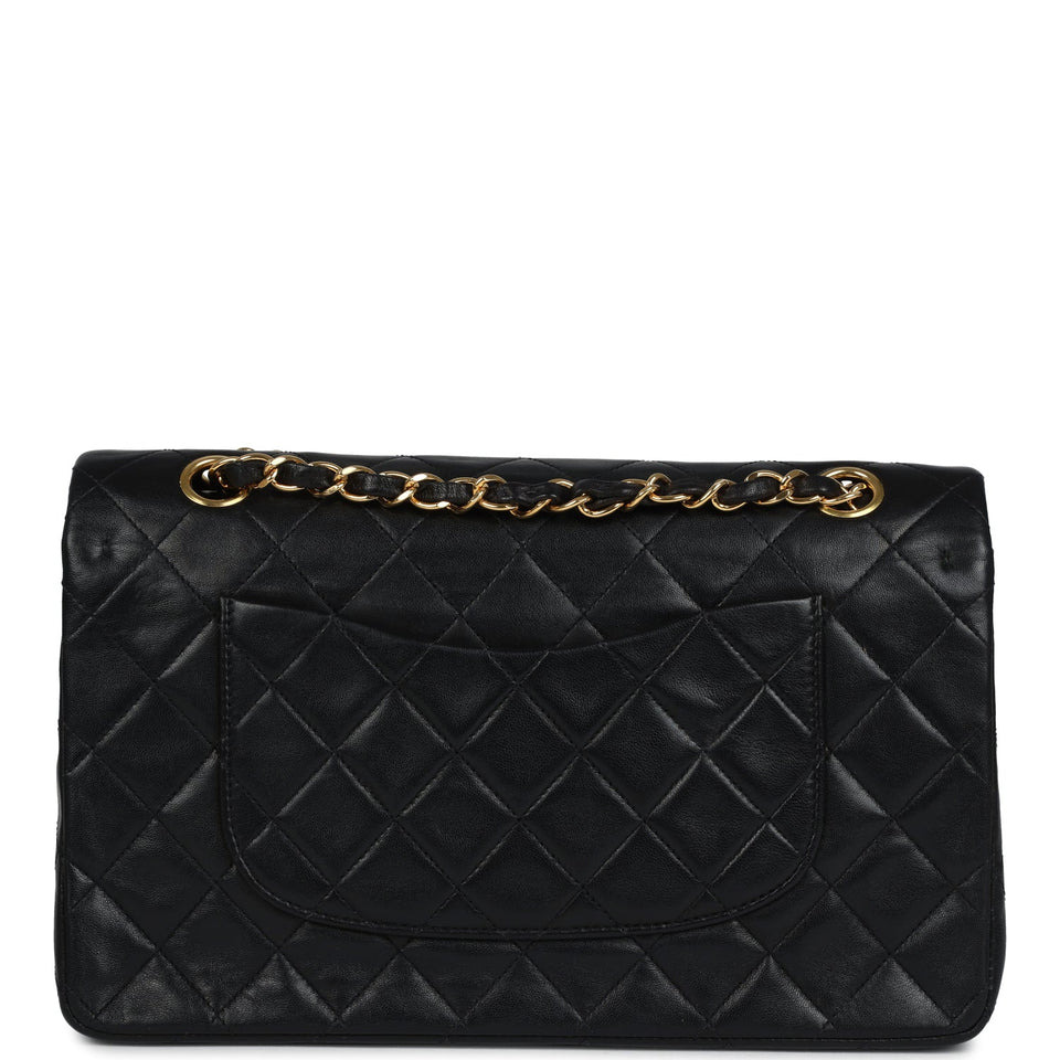 Chanel Vintage Medium Classic Double Flap Bag Black Lambskin Gold Hardware