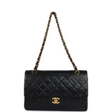 Chanel Vintage Medium Classic Double Flap Bag Black Lambskin Gold Hardware
