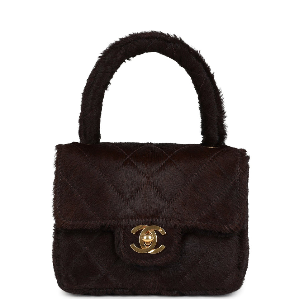 Chanel Vintage Micro Kelly Child Dark Brown Pony Hair Gold Hardware