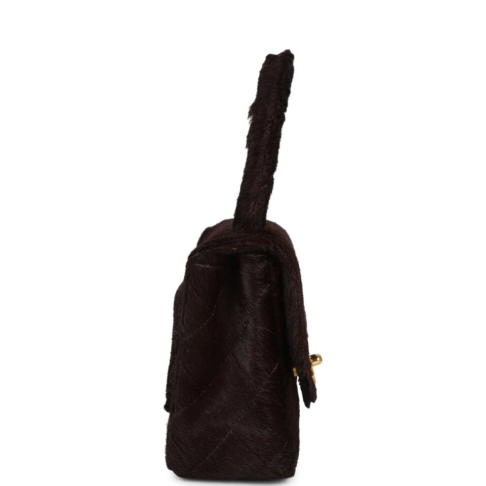 Chanel Vintage Micro Kelly Child Dark Brown Pony Hair Gold Hardware