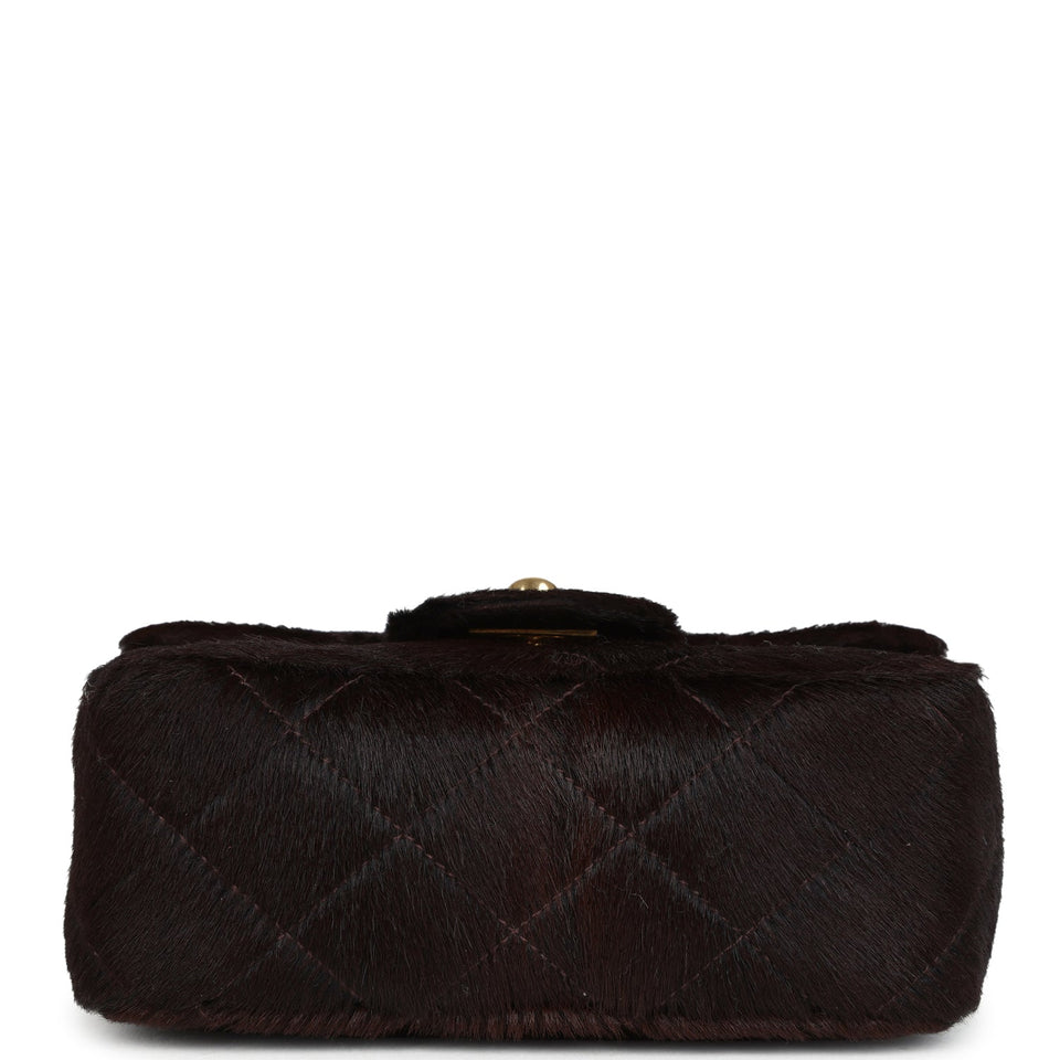 Chanel Vintage Micro Kelly Child Dark Brown Pony Hair Gold Hardware