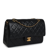 Chanel Vintage Medium Classic Double Flap Bag Black Lambskin Gold Hardware