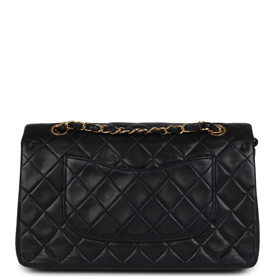 Chanel Vintage Medium Classic Double Flap Bag Black Lambskin Gold Hardware